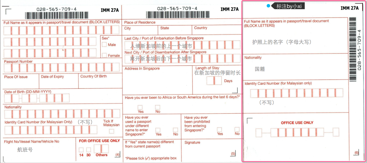 关于新加坡入境单填写的问题