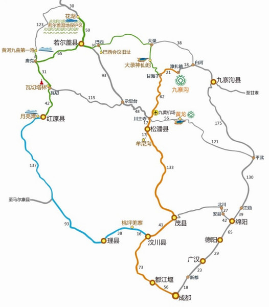 川西北小环线上主要的自然景观都非常著名,有童话般的九寨沟,有被誉为